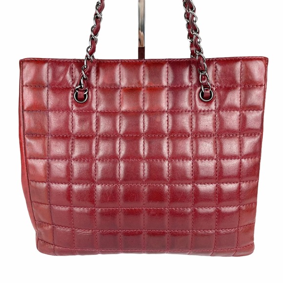 CHANEL Chocolate Bar Mademoiselle Reissue Square Tote Bag Red - Picture 3 of 10